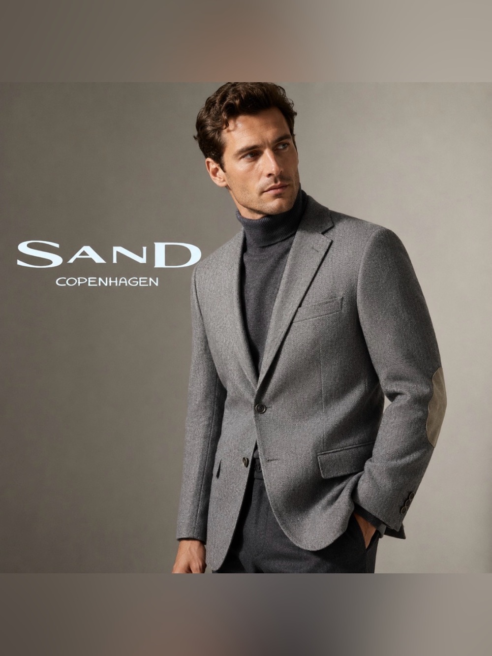 SAND Copenhagen Gray Herringbone Wool Blend Blazer - Picture 1 of 9